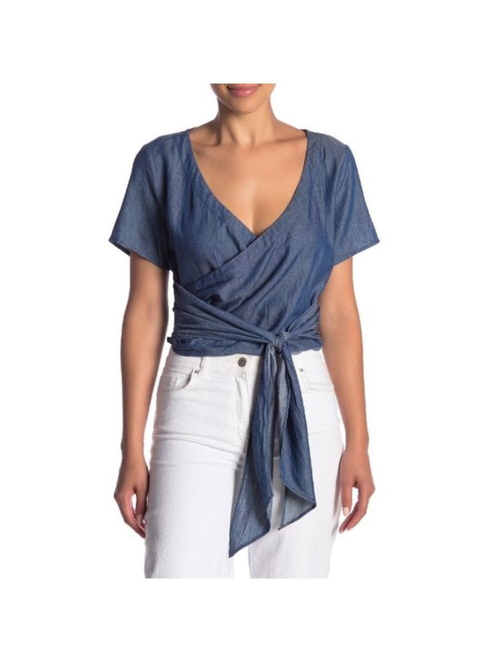 Melrose and Market Faux Wrap Denim Blouse